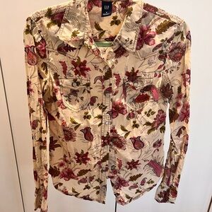 GAP Pink and Green Floral Shirt